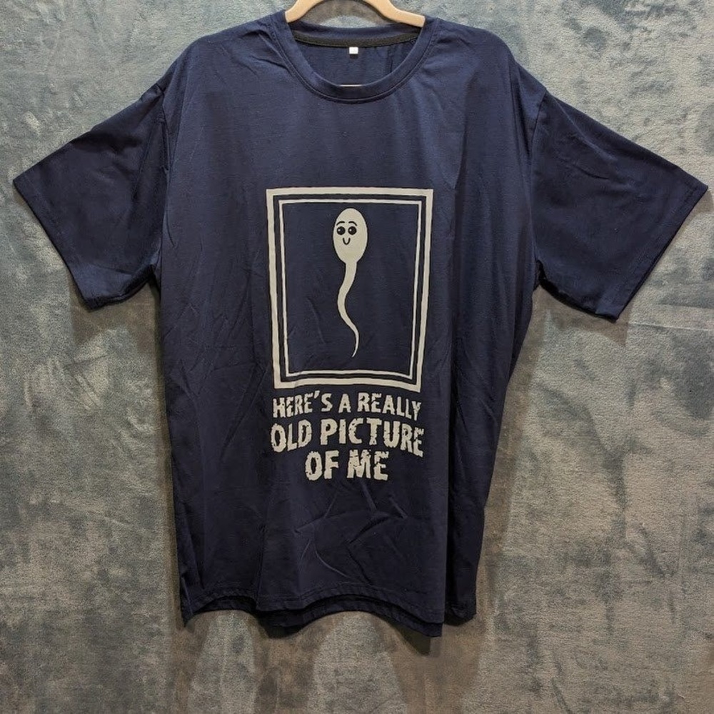 Funny Sperm Graphic Tee Navy Blue Old Picture Of Me T-Shirt XXXL